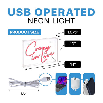 Crazy In Love Contemporary Glam Acrylic Box USB Operated LED Neon Light - JONATHAN Y